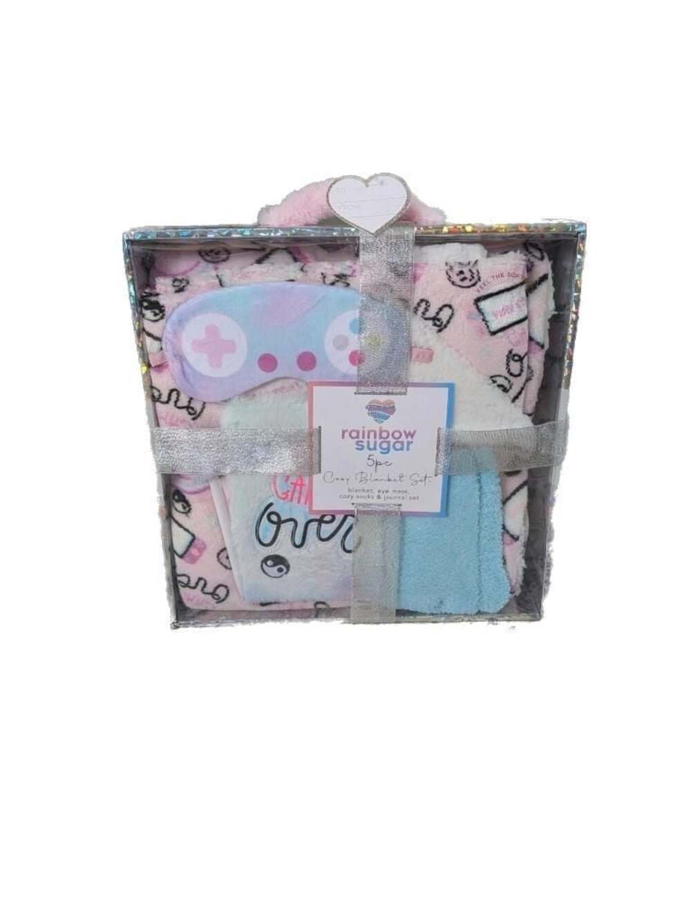 Rainbow Sugar 5pc Gamer Cozy Blanket Set with Eye Mask, Socks, and Journal